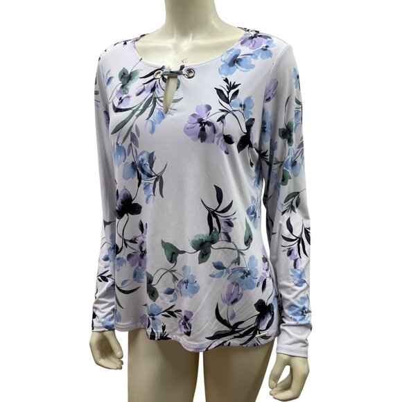 Calvin Klein Womens Floral Print Long Sleeve Top Large - Picture 2 of 5